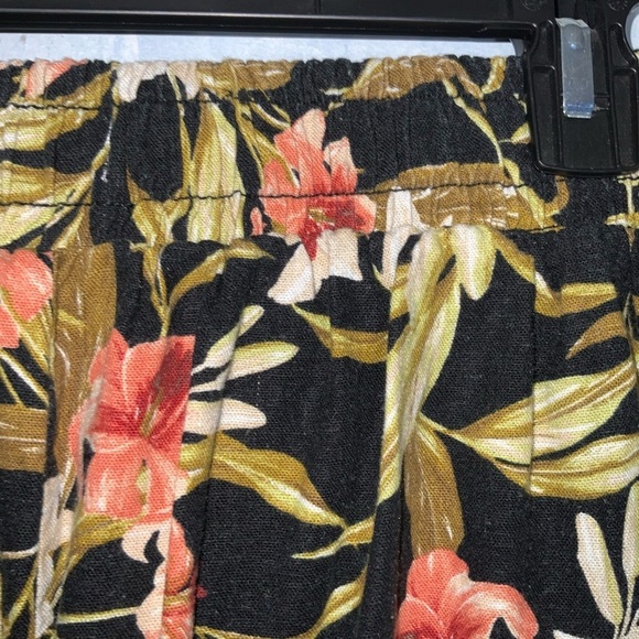 Kensie Linen Blend Black Floral High Waist Wide-Leg Cropped Pants Pockets Medium - Picture 6 of 9